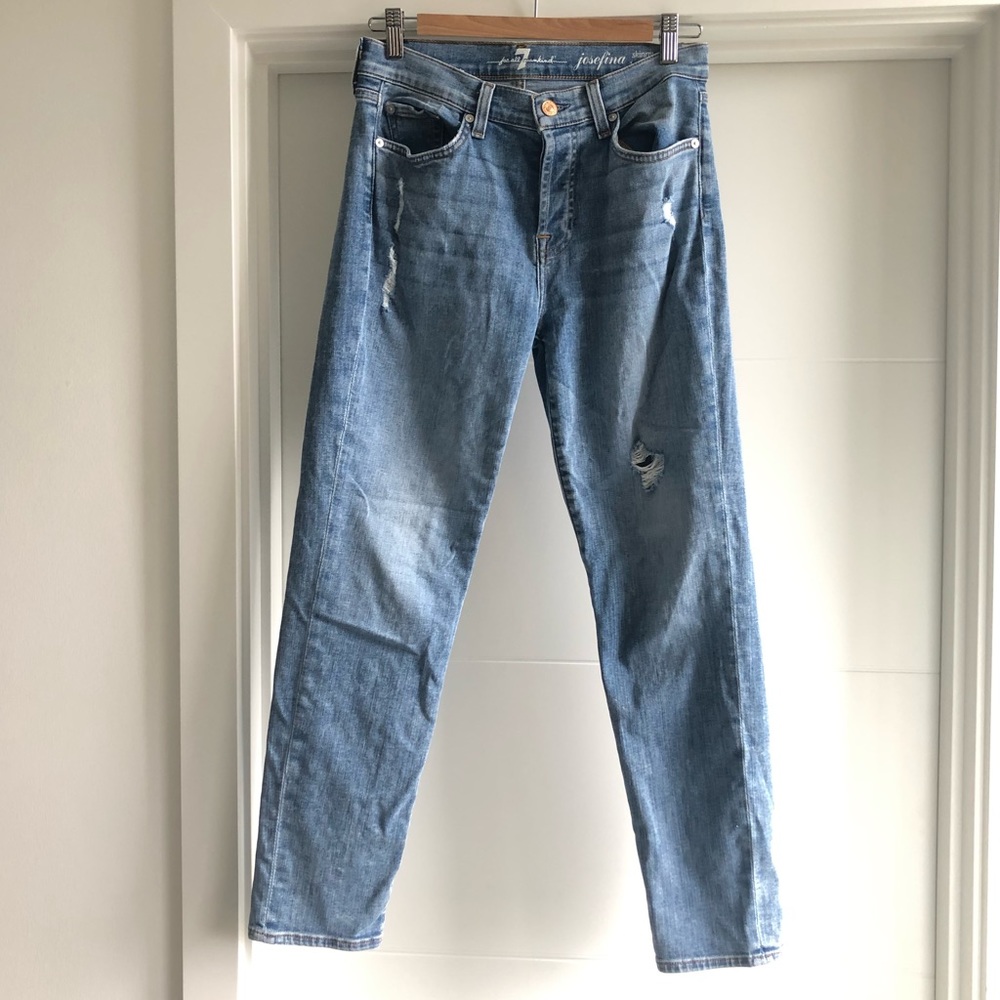 7 for all mankind Josefina skinny boyfriend ankle cropped distressed jeans 26 - Picture 2 of 5
